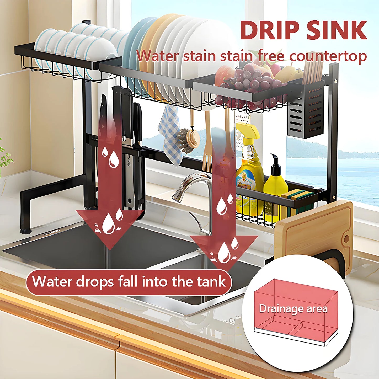 Double Layer Kitchen Sink Organizer With Drainage Bowl Rack