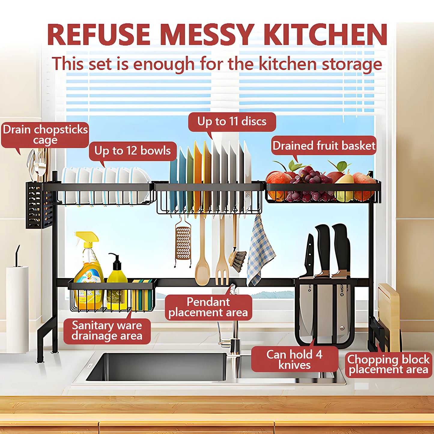 Double Layer Kitchen Sink Organizer With Drainage Bowl Rack