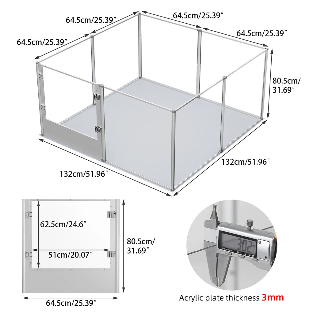 Borwar Acrylic Dog Playpen Clear Exercise Enclosure Pad