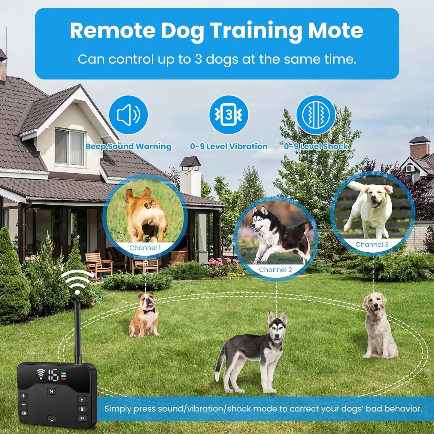Wireless Dog Fence and Training Collar System for Two Dogs