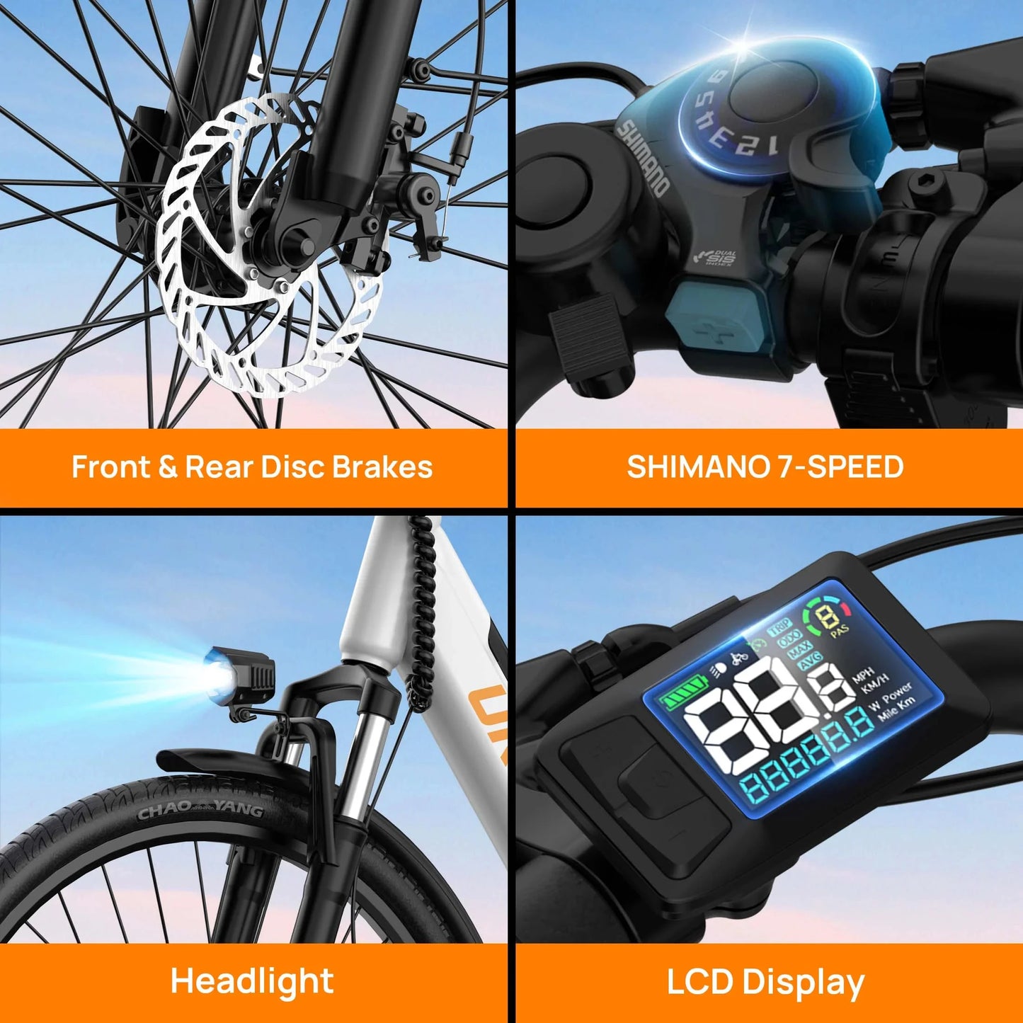 URLIFE 750W E Bike LCD DisplayPanel 7 Speeds Brakes