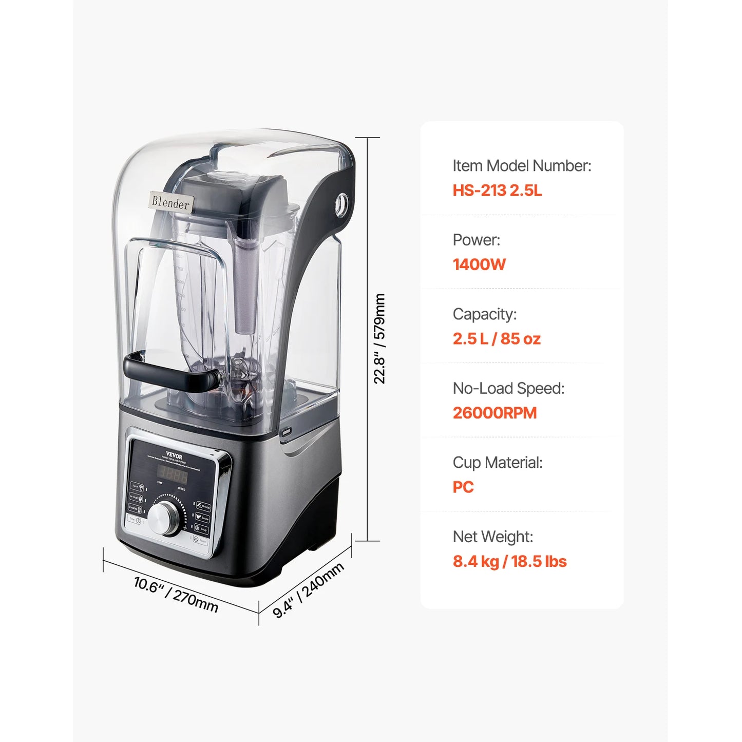 VEVOR Electric Blender 1400W Smoothies For Food Processing