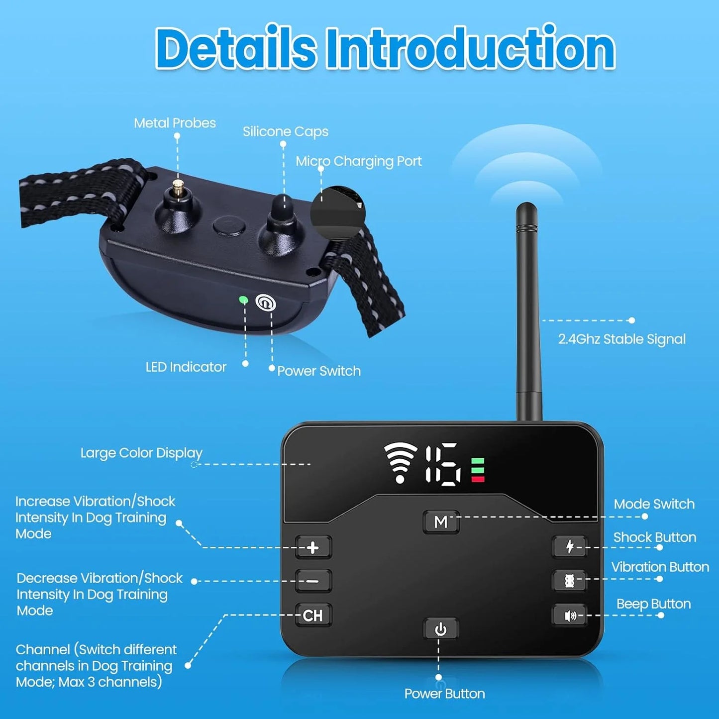Wireless Dog Fence and Training Collar System for Two Dogs