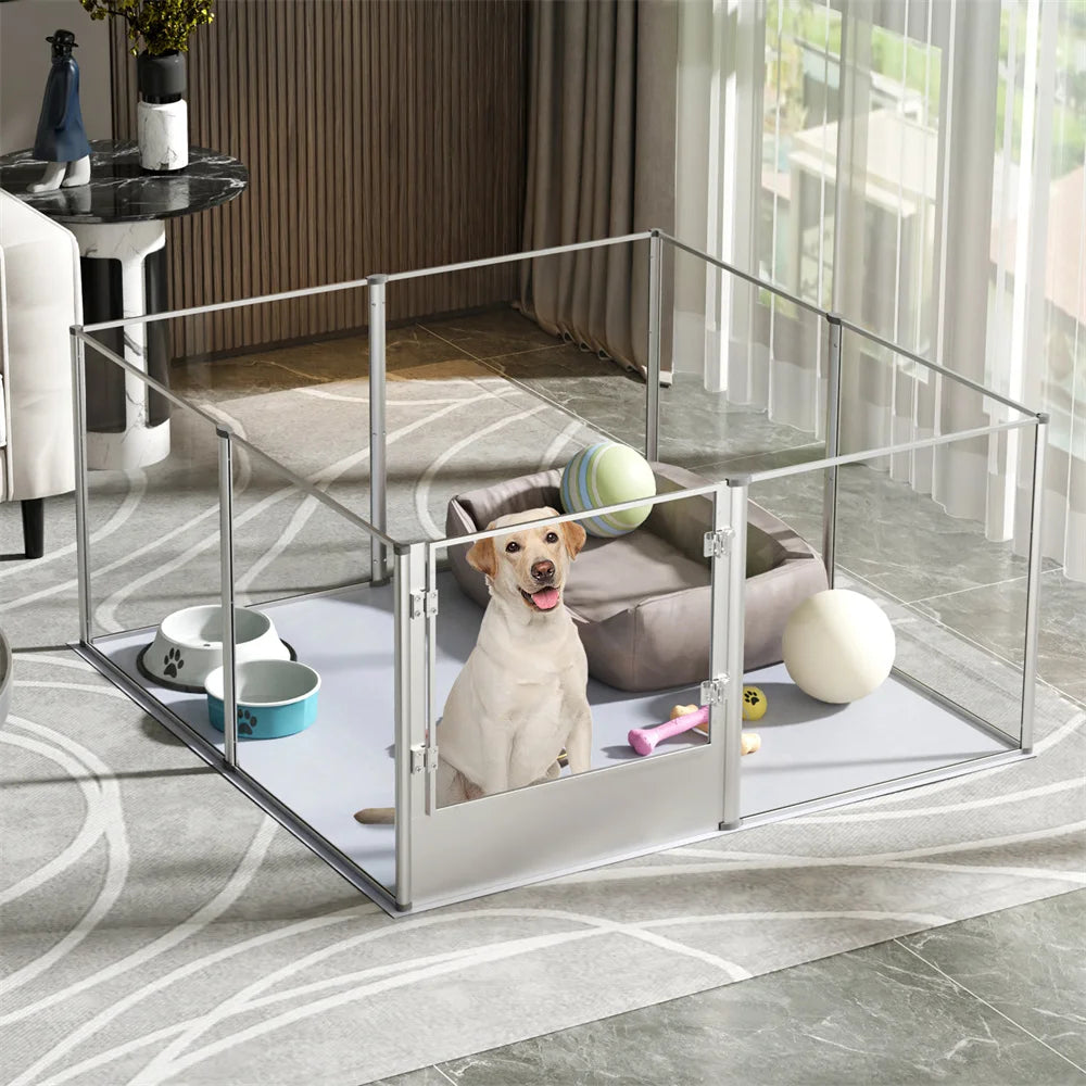 Borwar Acrylic Dog Playpen Clear Exercise Enclosure Pad