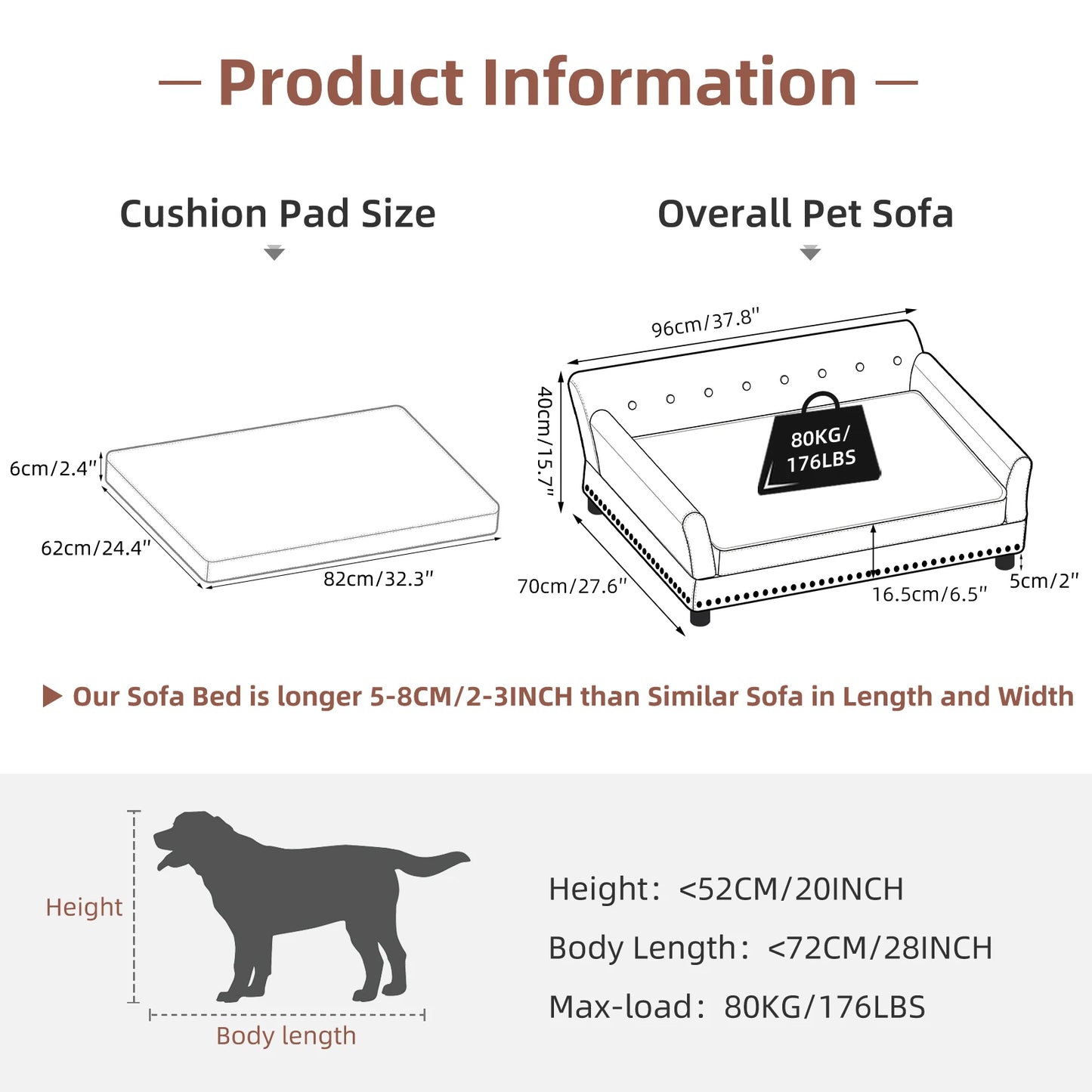BINGOPAWCN Elevated Dog Bed Sofa Microfiber Leather Cover