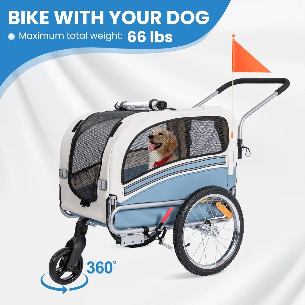 XMSJ Pet Bicycle Trailer 2 In 1 With Foldable Frame