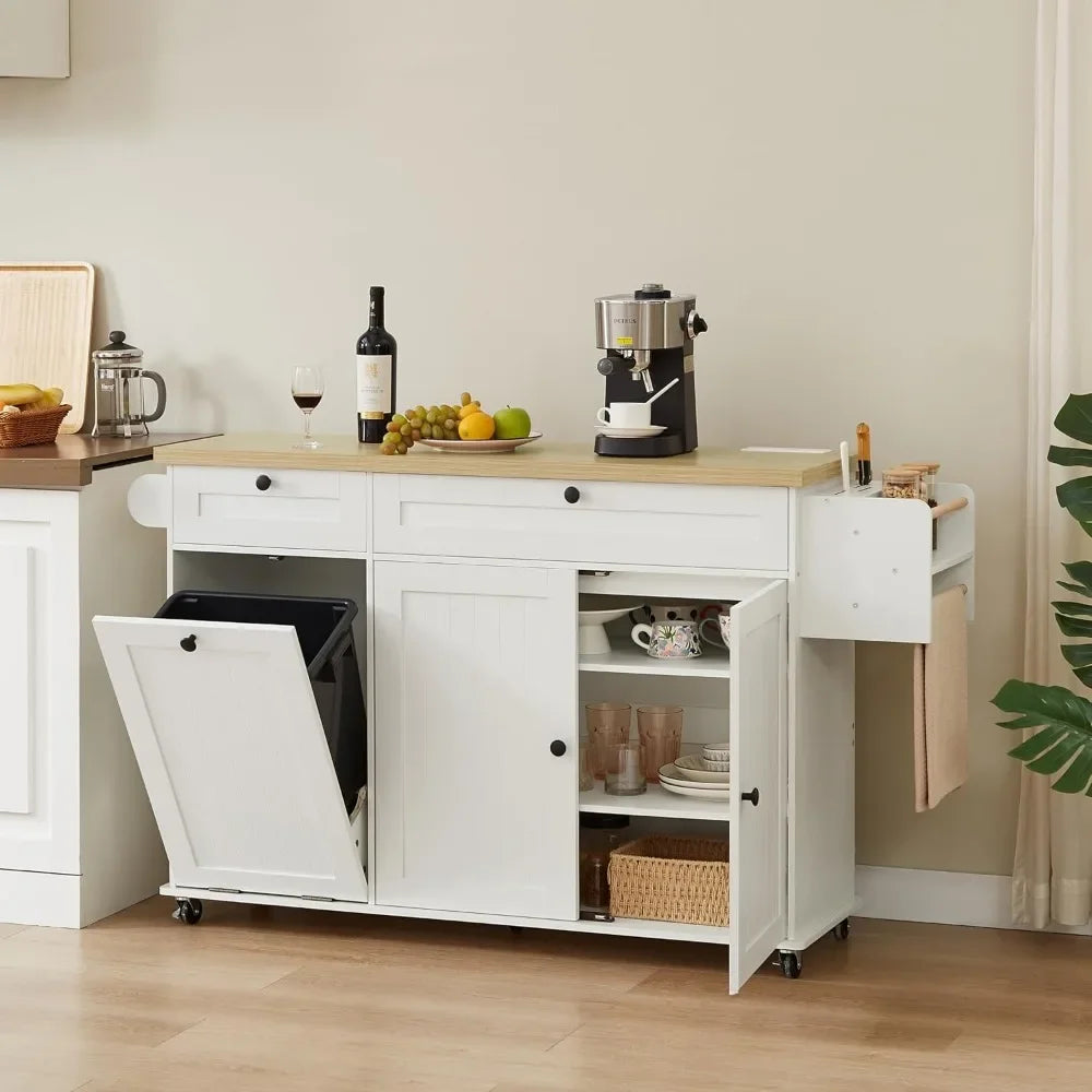 ANGDUO Kitchen Island PowerOutlet DropLeaf and SpiceRack
