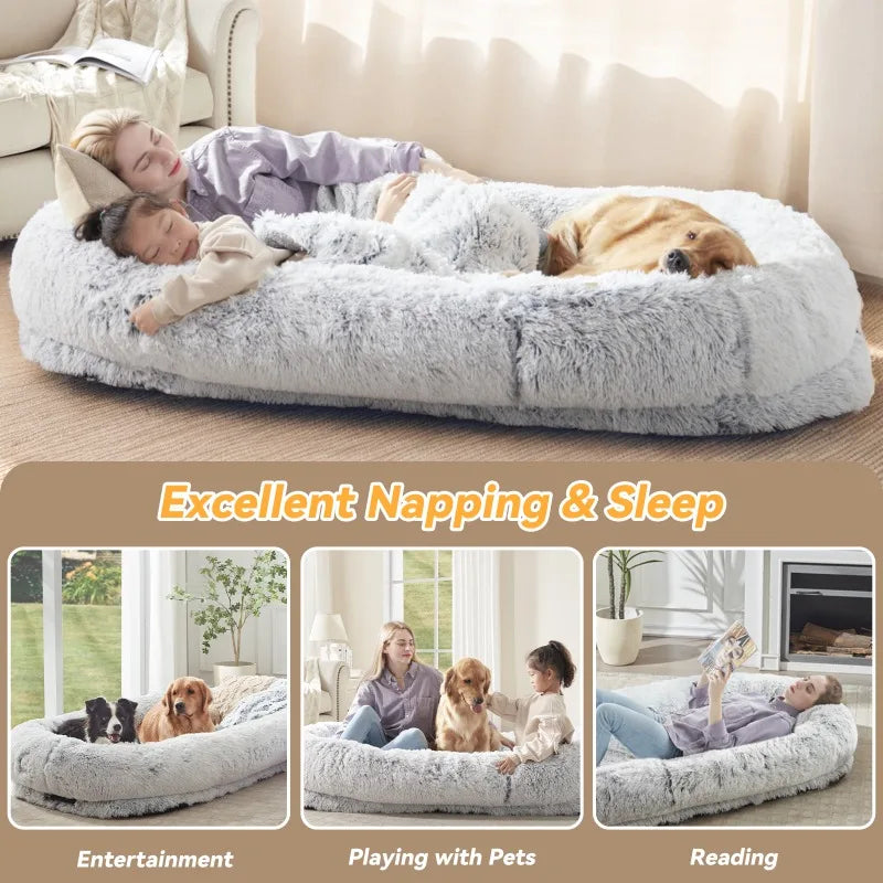 Faux Fur Human Dog Bed For Cozy Rest And Soft Naps