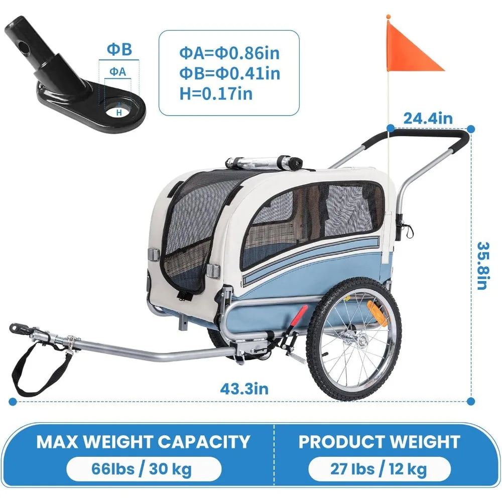 XMSJ Pet Bicycle Trailer 2 In 1 With Foldable Frame