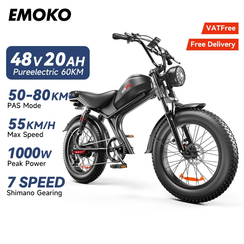 Retro 1000W Electric Fat Tire City E-Bike for Adventures