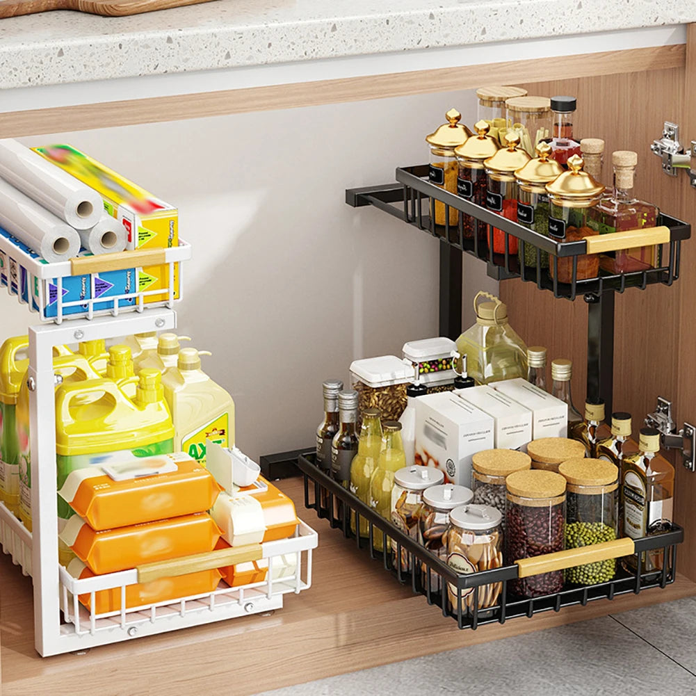 2-Tier Pull Out Cabinet Organizer For Kitchen And Bathroom
