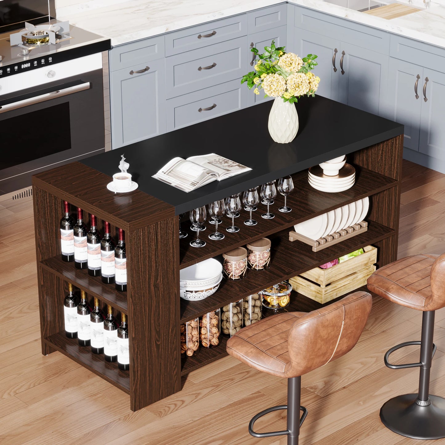 Tribesigns Kitchen Island With Storage And Five Shelves