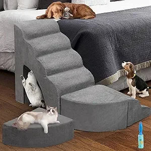 AFATI 6 Step Foam Dog Stairs For High Beds Non Slip
