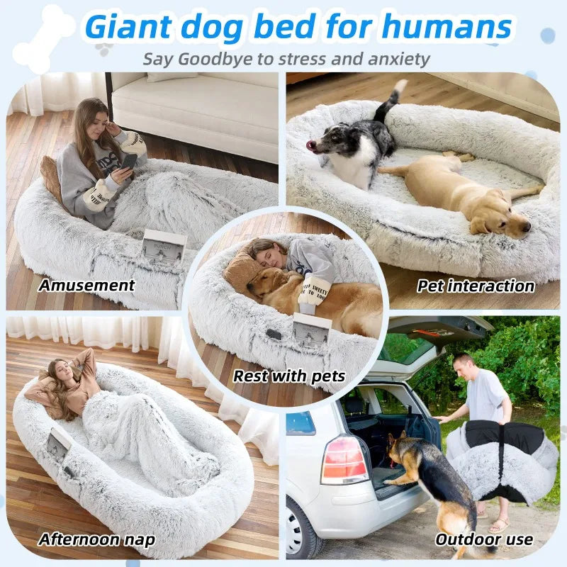 Faux Fur Human Dog Bed For Cozy Rest And Soft Naps