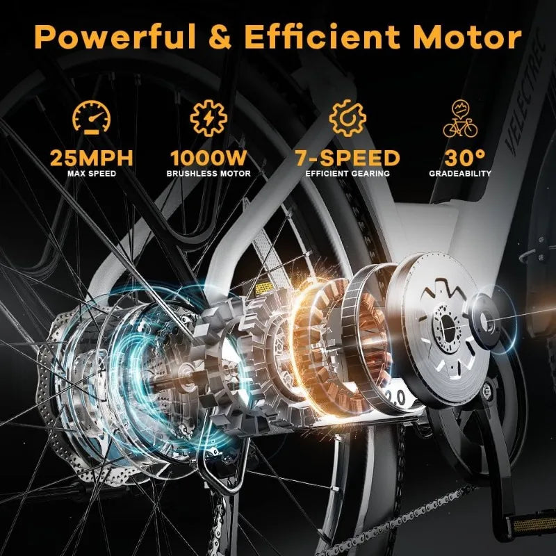 Peak Electric Mountain Bike with Removable Battery and 7-Speed Gear