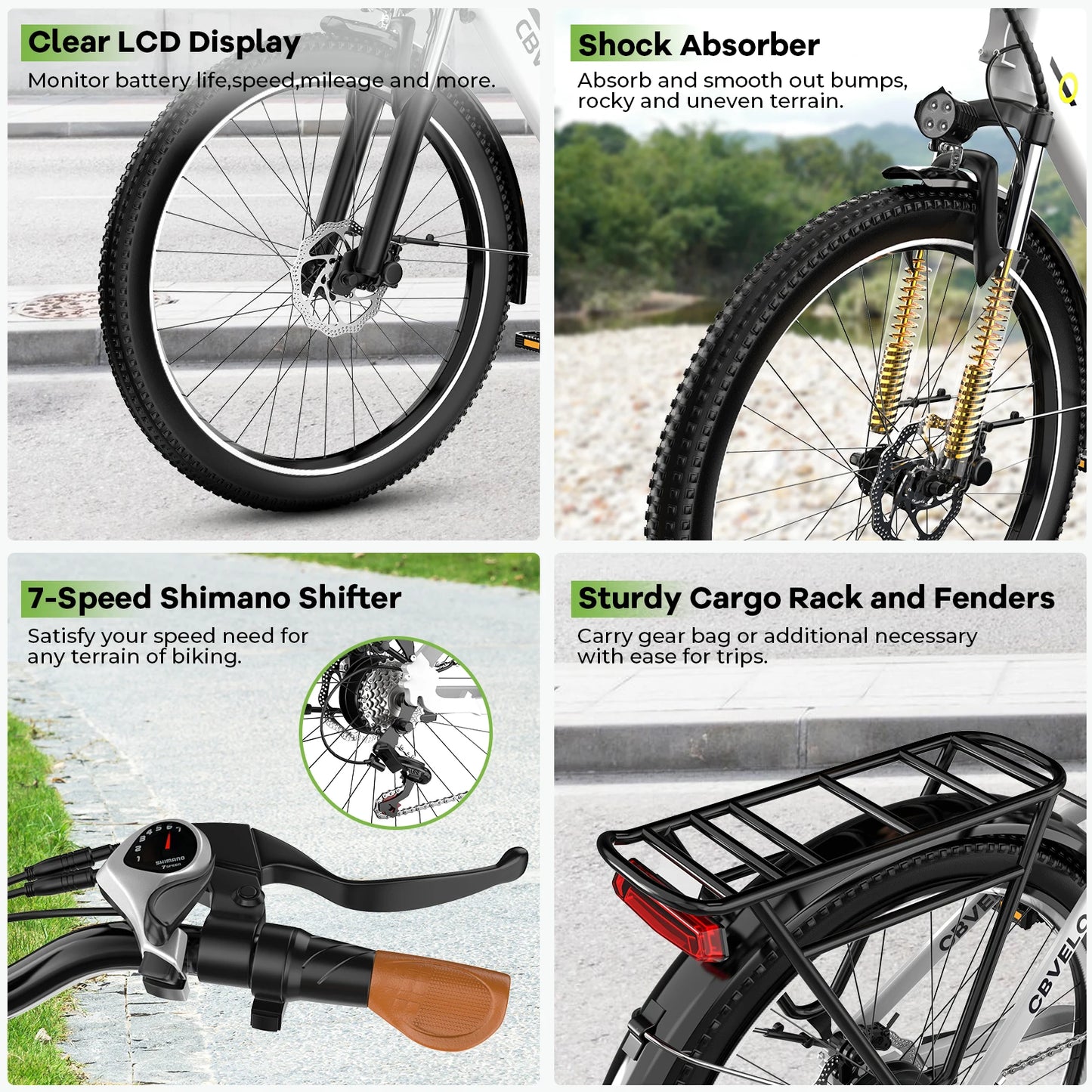 Electric Bike for Adults with Removable Battery and 7-Speed