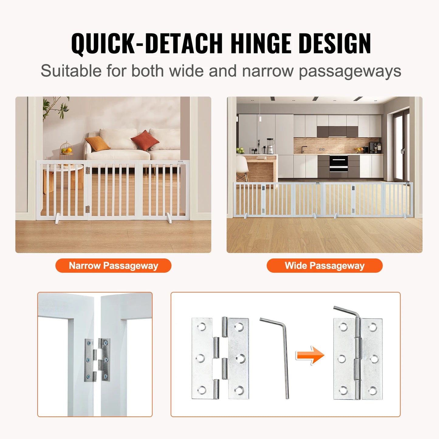SucceBuy Freestanding Dog Gate Three Panel Foldable Barrier