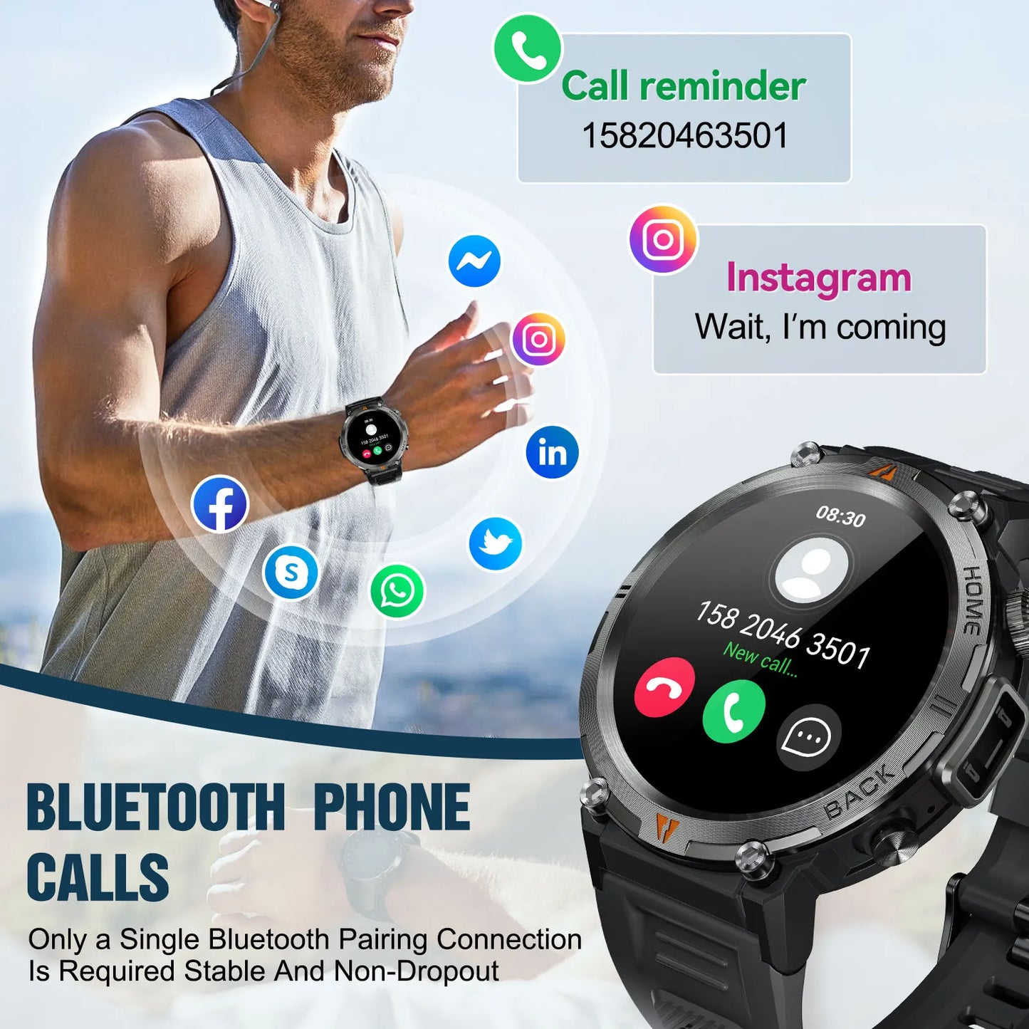 EIGIIS KE3 Bluetooth Smart Watch For Men Health Monitor
