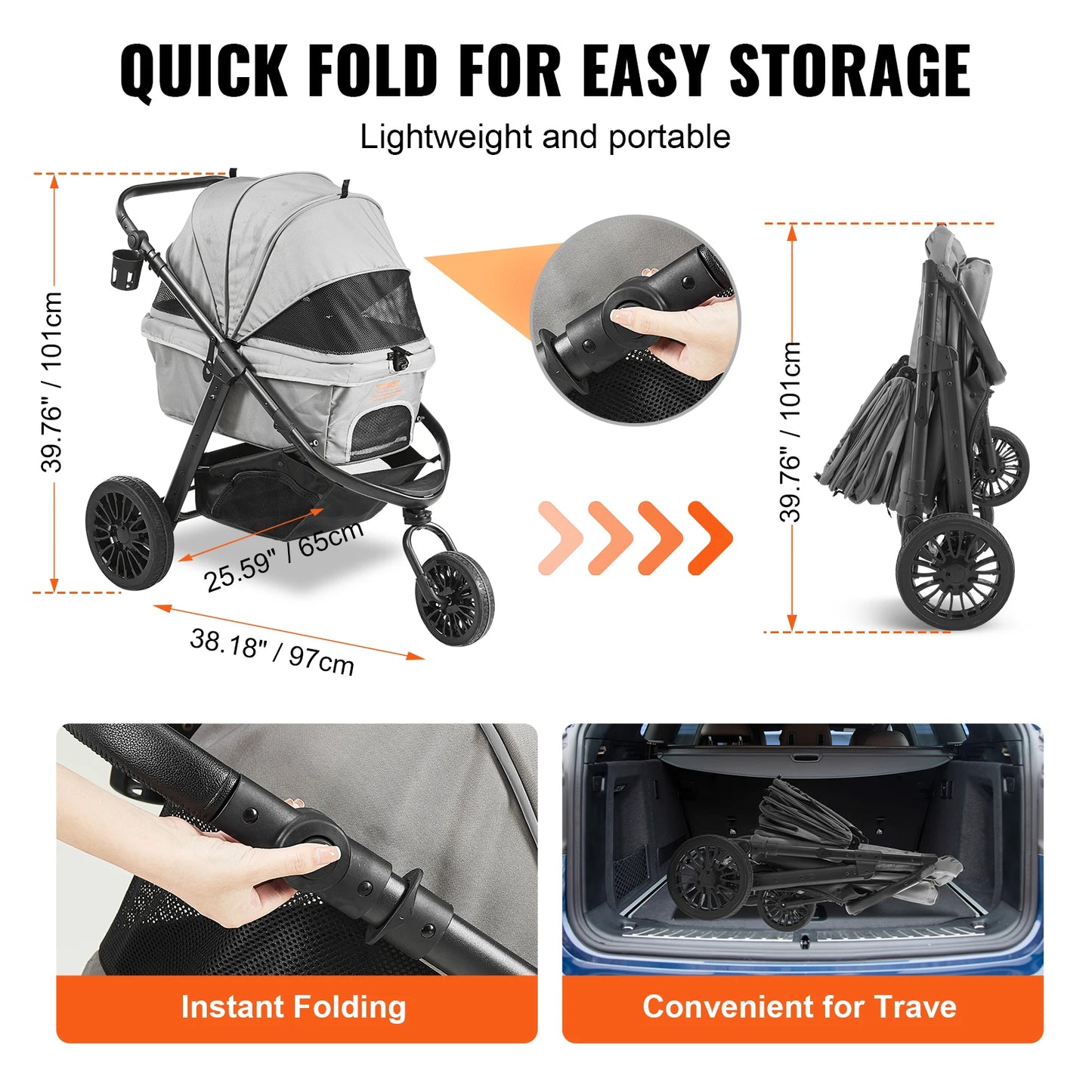 SucceBuy Pet Stroller Carrier For Dogs Cats Lightweight