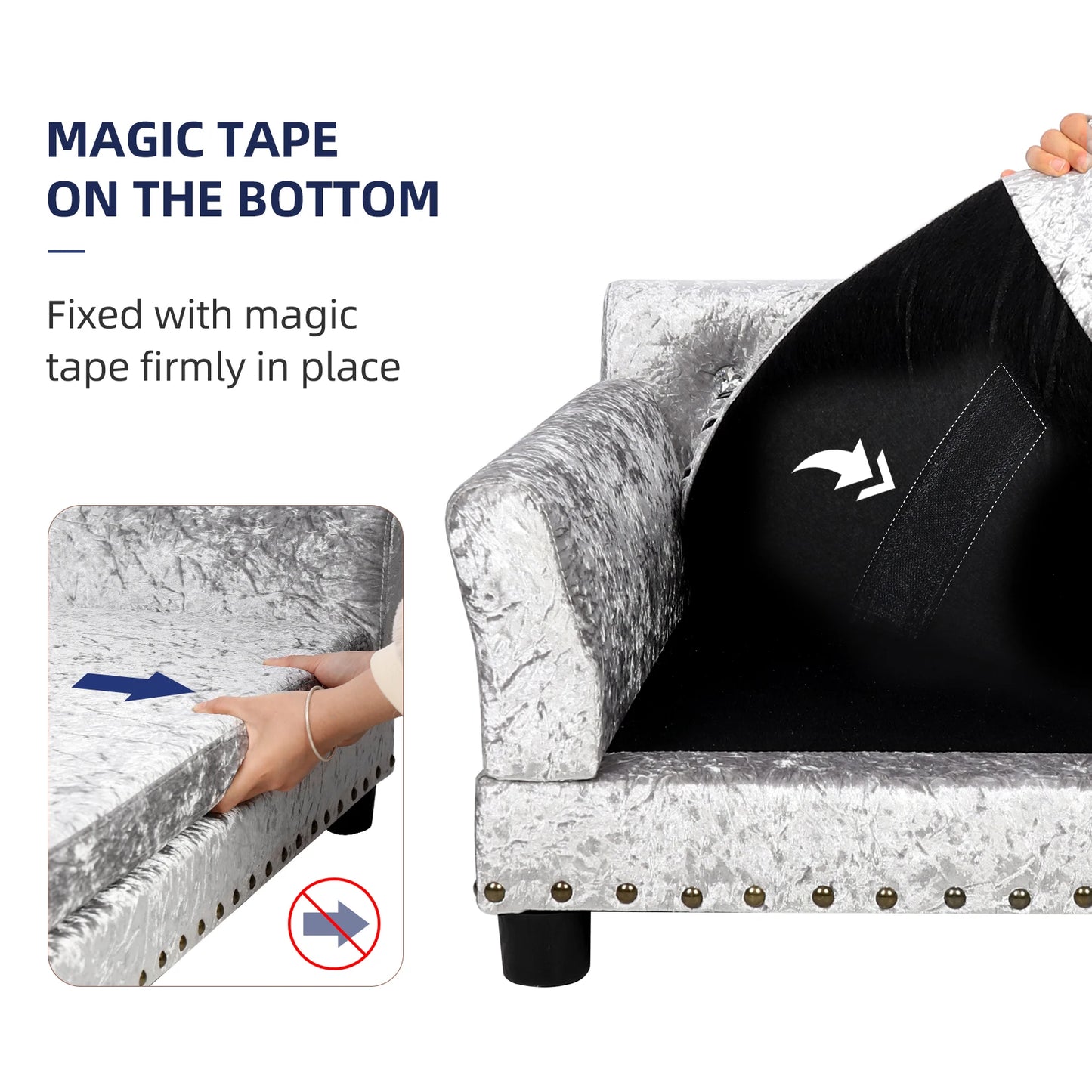BORWARTCN Luxury Velvet Tufted Dog Sofa Bed Elevated Frame