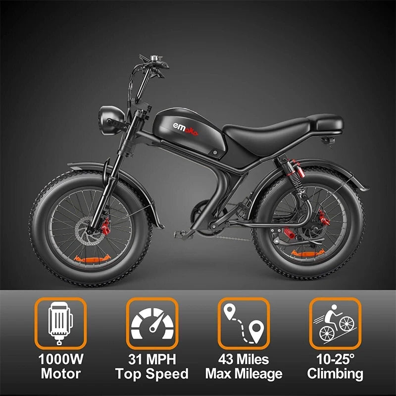Retro 1000W Electric Fat Tire City E-Bike for Adventures