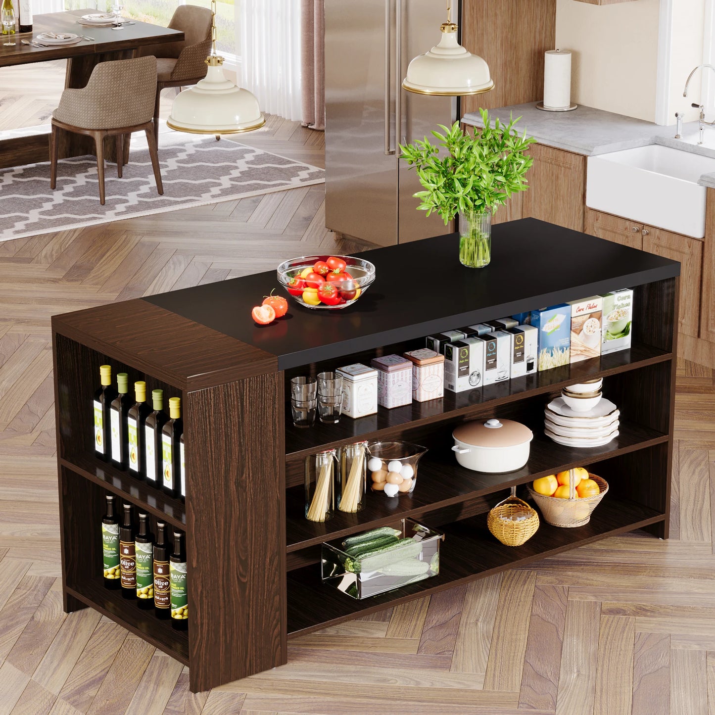 Tribesigns Kitchen Island With Storage And Five Shelves