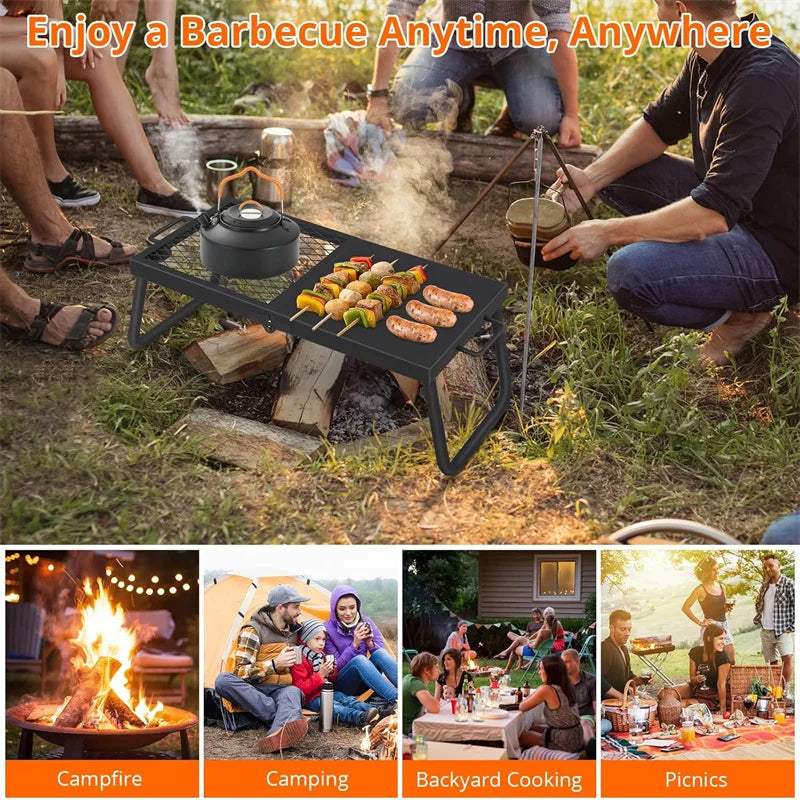 Portable Heavy Duty Folding Campfire Grill for Outdoor Cooking