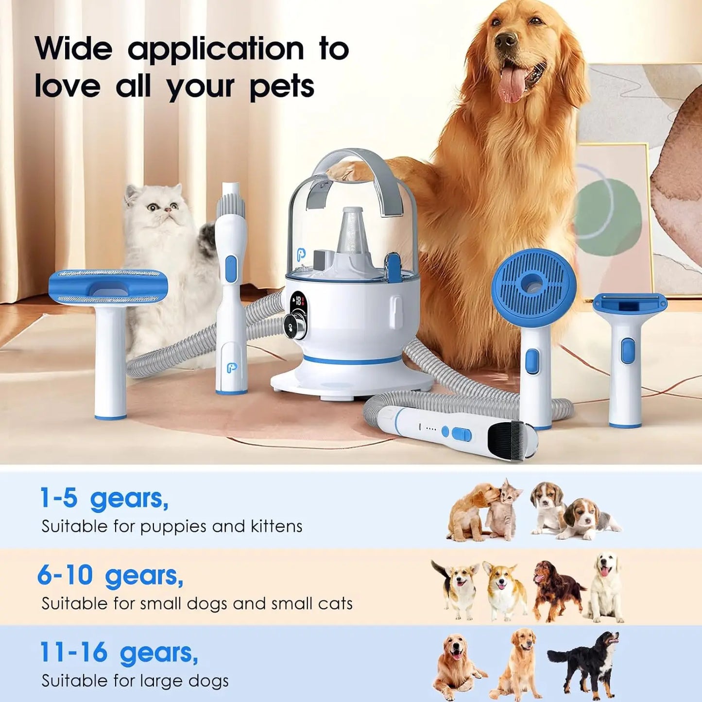 HiMISS Dog Grooming Kit Vacuum Suction for Pet Hair