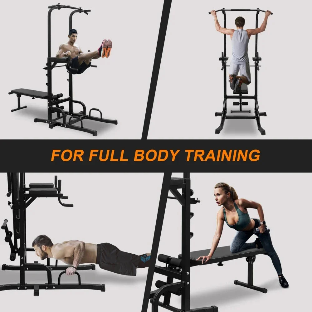 Power Tower Dip Station with Adjustable Bench for Strength Training