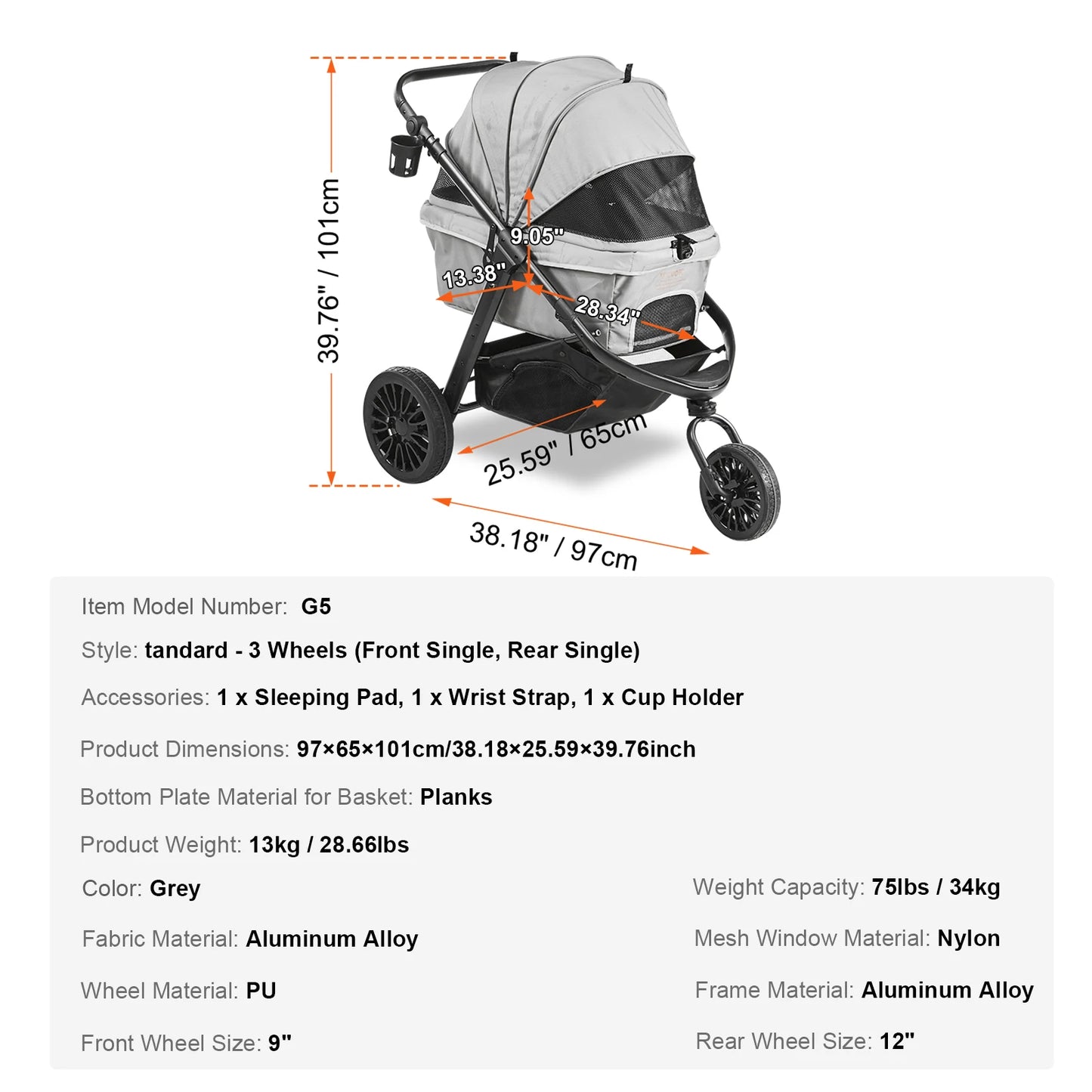 SucceBuy Pet Stroller Carrier For Dogs Cats Lightweight