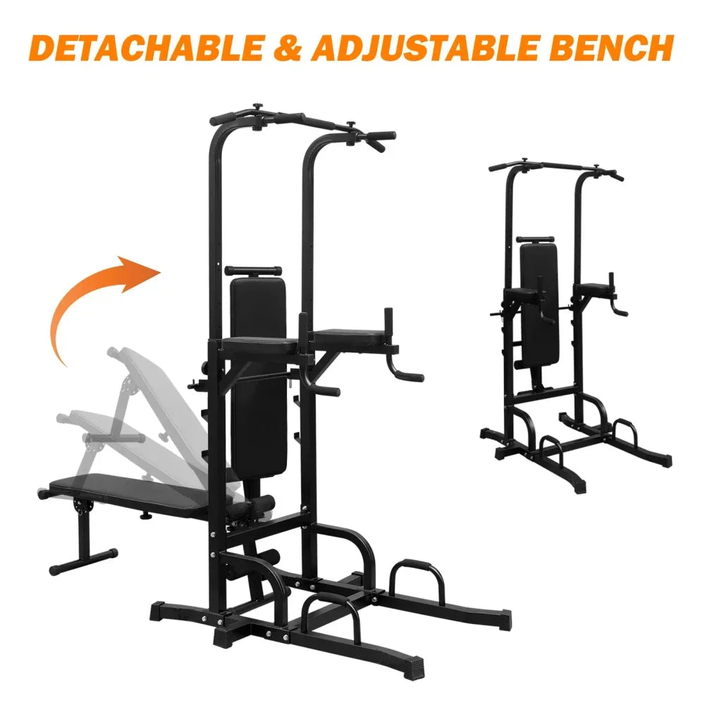 Power Tower Dip Station with Adjustable Bench for Strength Training