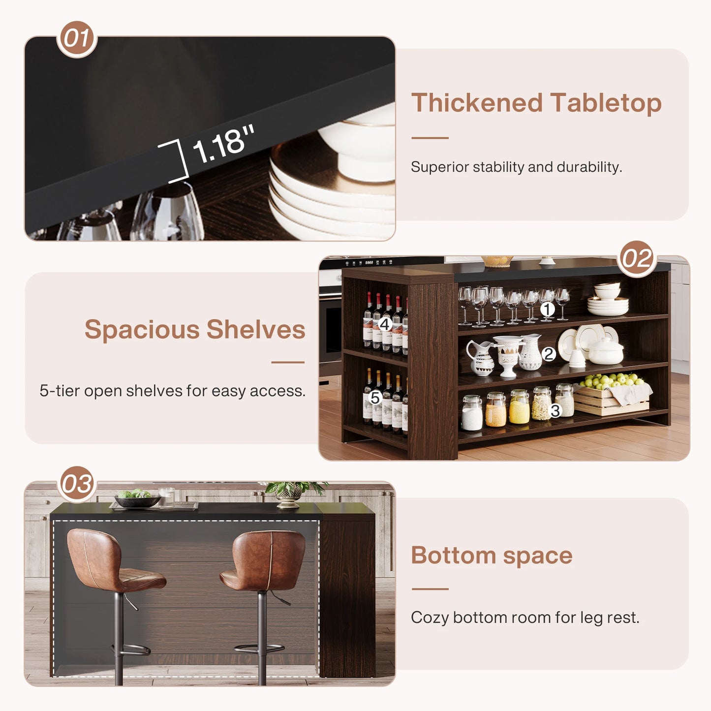 Tribesigns Kitchen Island With Storage And Five Shelves
