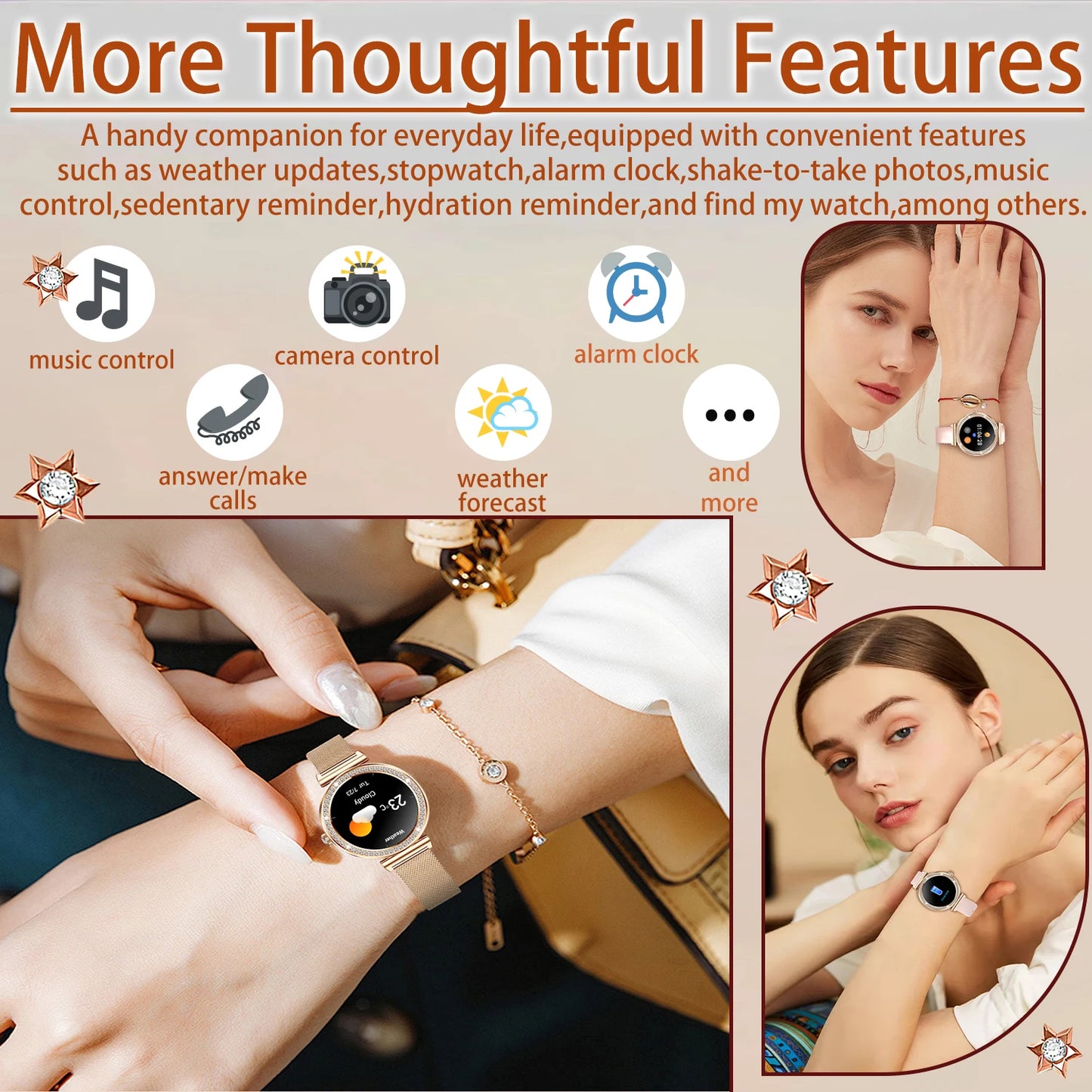 Women Smart Watch with Wireless Calls and Touchscreen Display