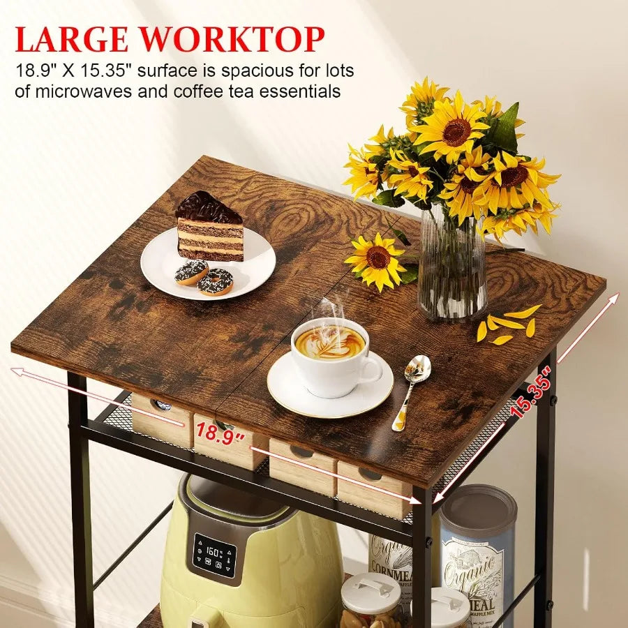 Stylish Kitchen Bakers Rack and Microwave Stand with Storage