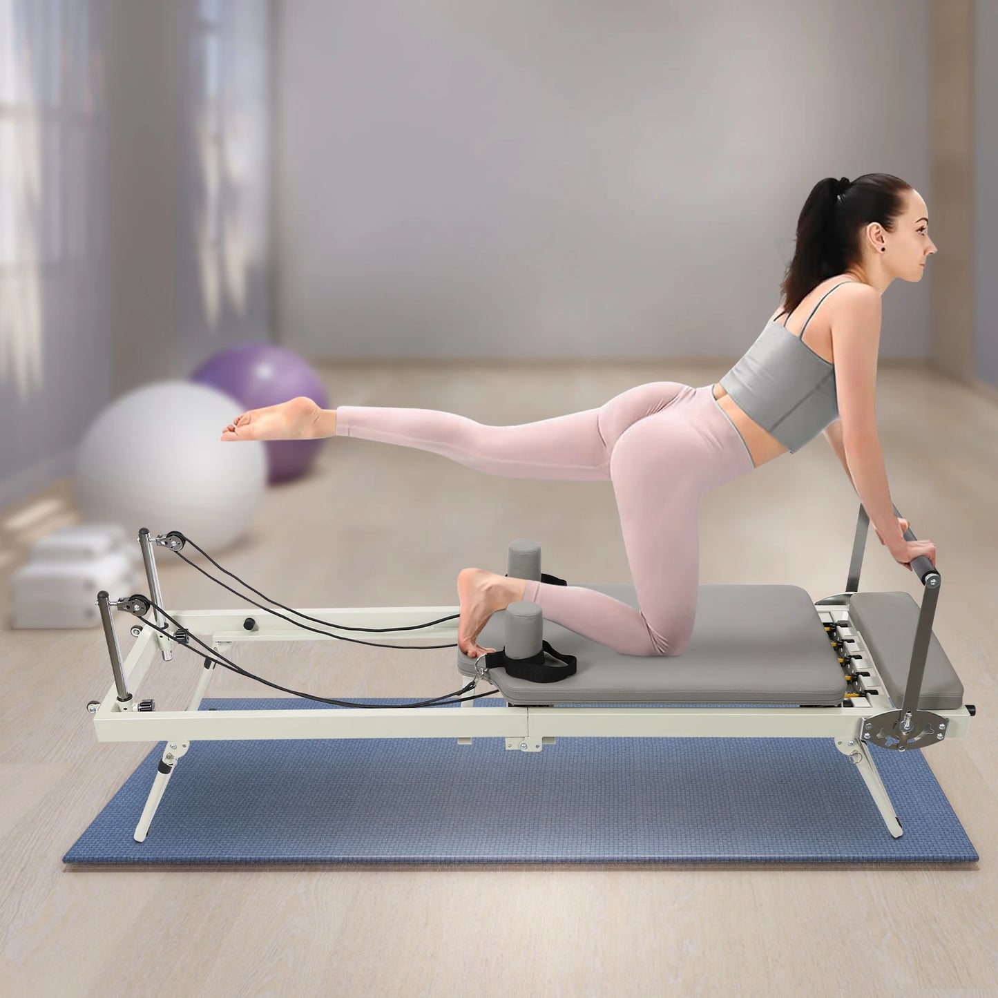 Foldable Pilates Reformer Machine for Home Yoga Fitness