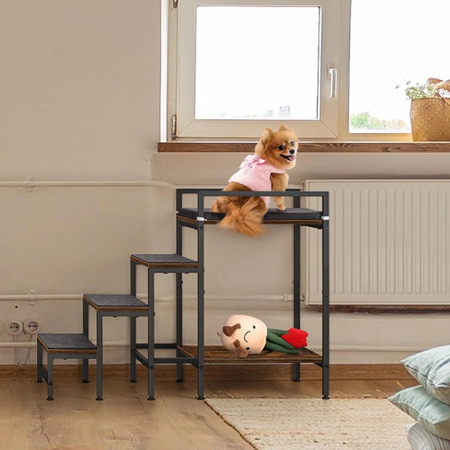 Dog Door Pet WindowView Perch With Stairs For Canines