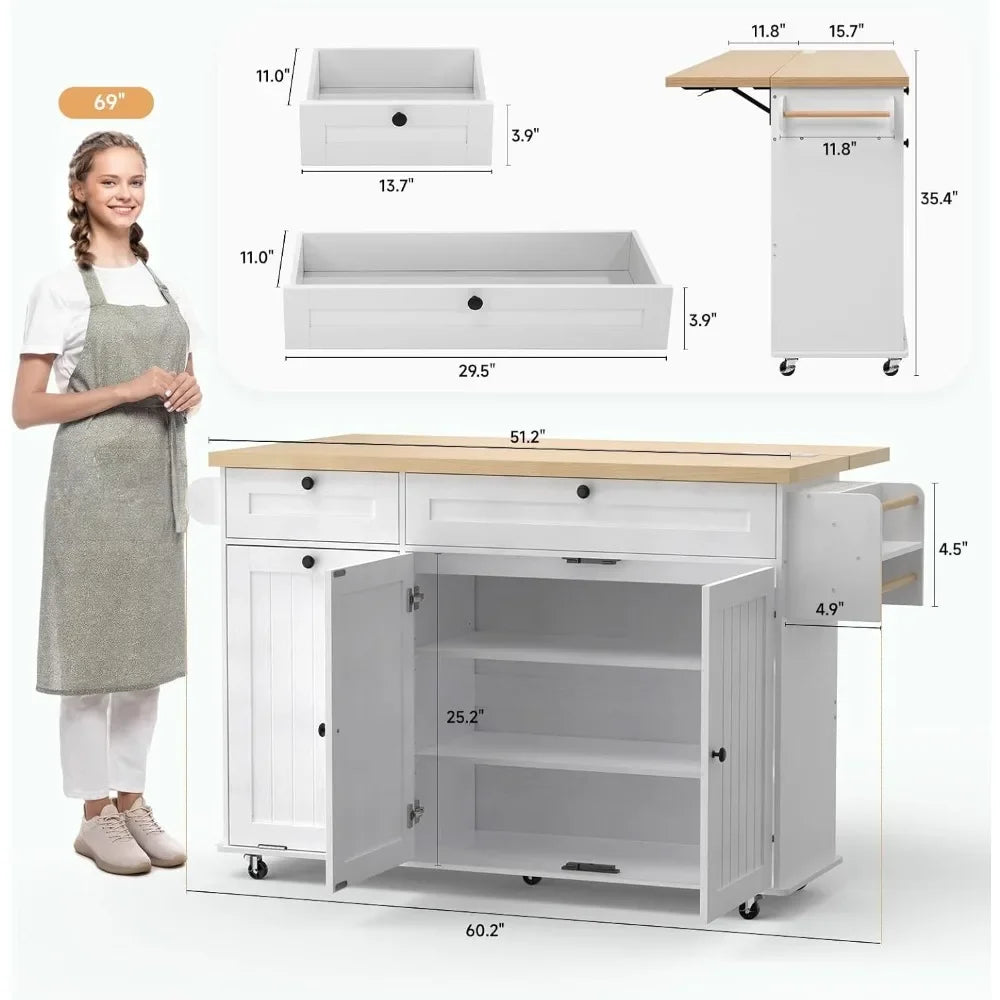 ANGDUO Kitchen Island PowerOutlet DropLeaf and SpiceRack