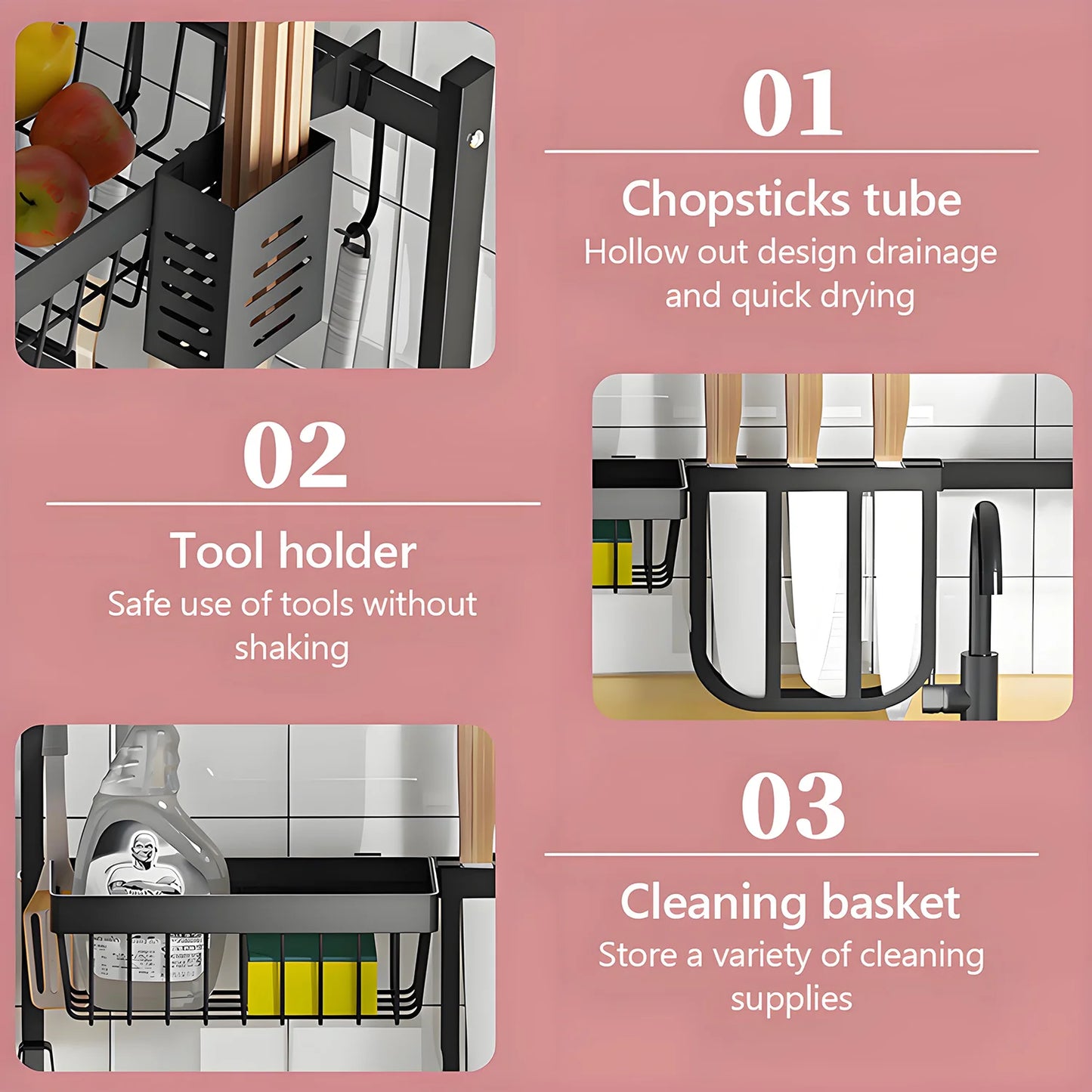 Double Layer Kitchen Sink Organizer With Drainage Bowl Rack