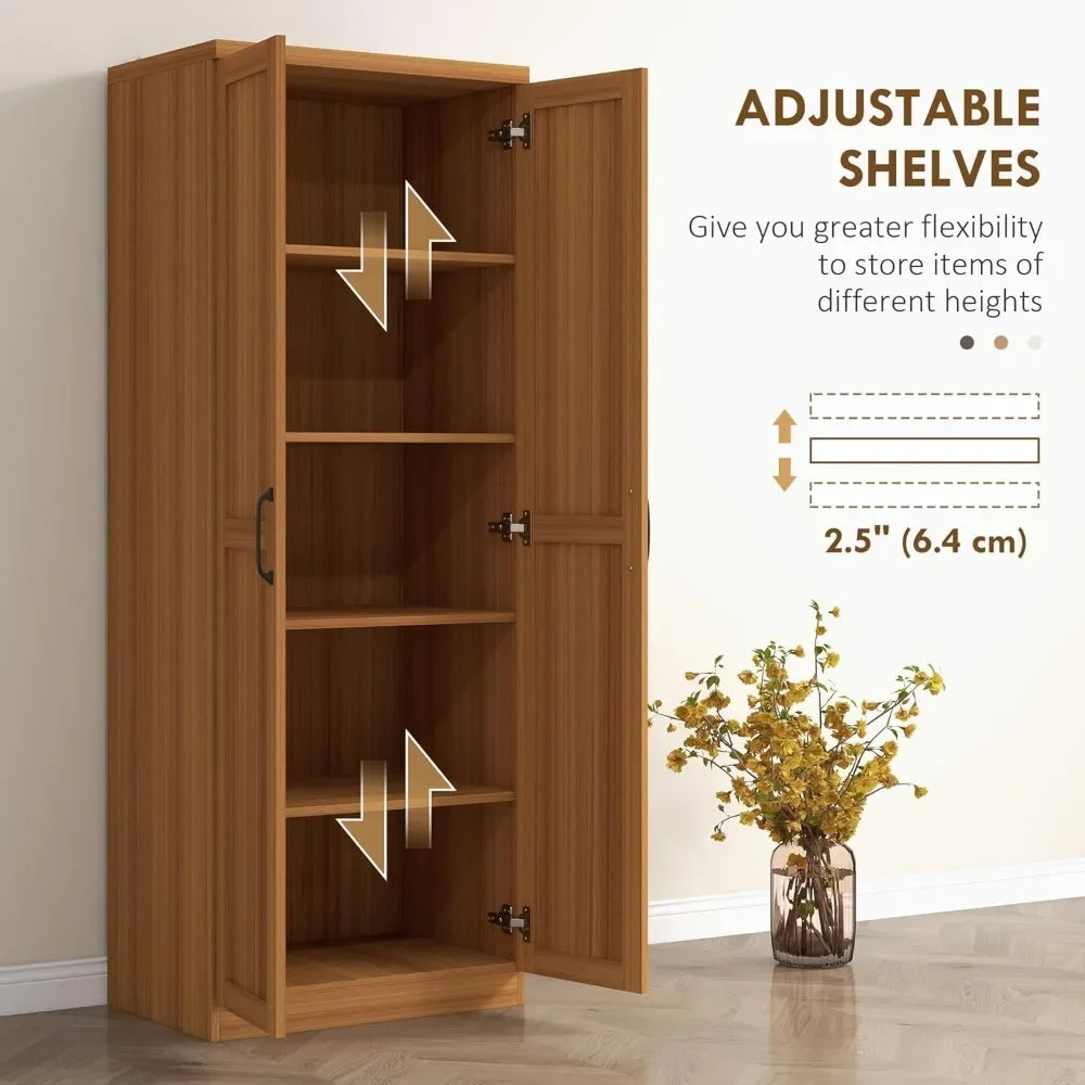 Freestanding Kitchen Pantry with Adjustable Shelves and Storage Solutions