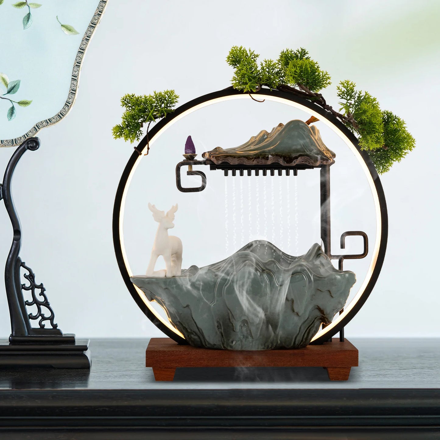 Indoor LED Waterfall Fountain with Mist Maker and Warm Light