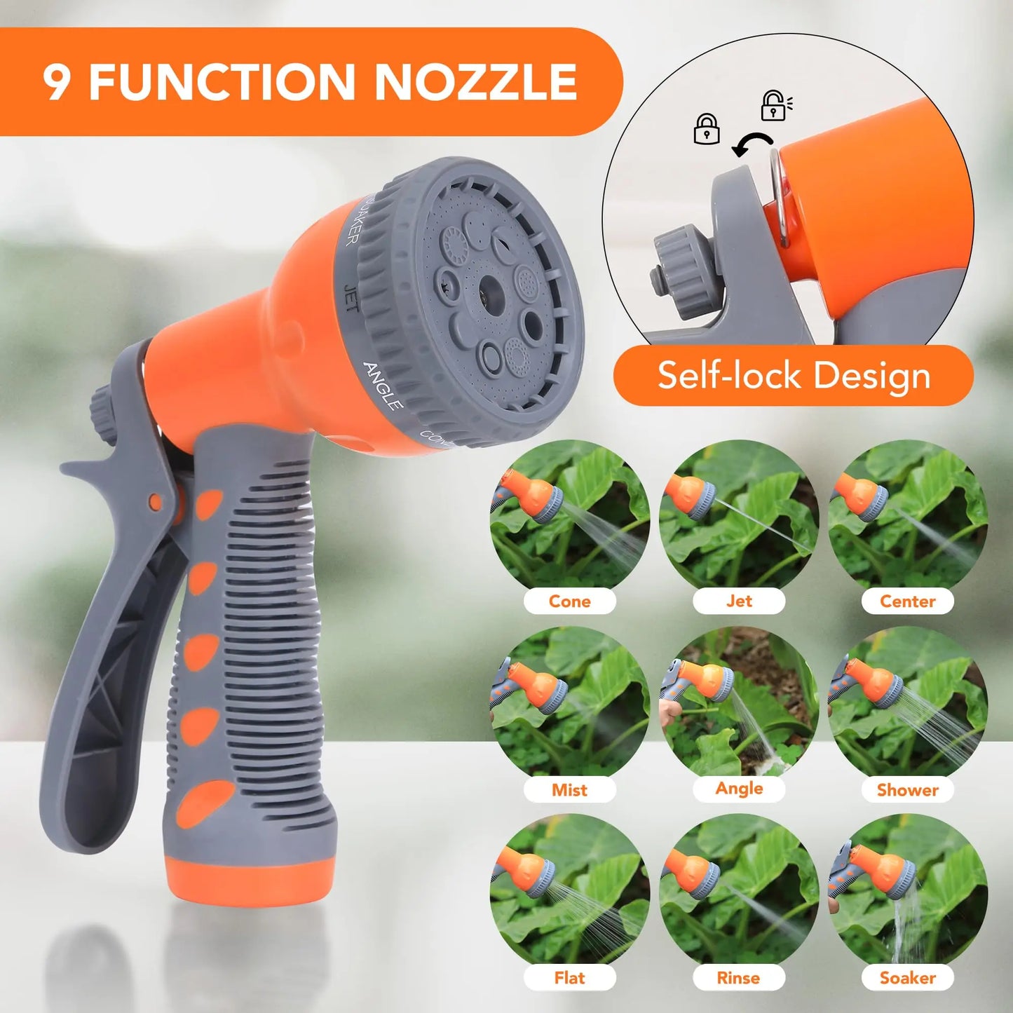 Retractable Garden Hose Reel with 9 Function Sprayer System