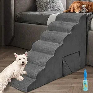 AFATI 6 Step Foam Dog Stairs For High Beds Non Slip