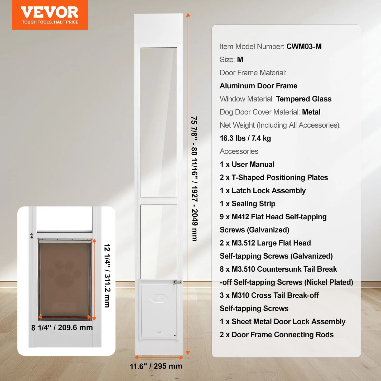 Dog Door Sliding Glass Pet Door Aluminum Frame Adjustable