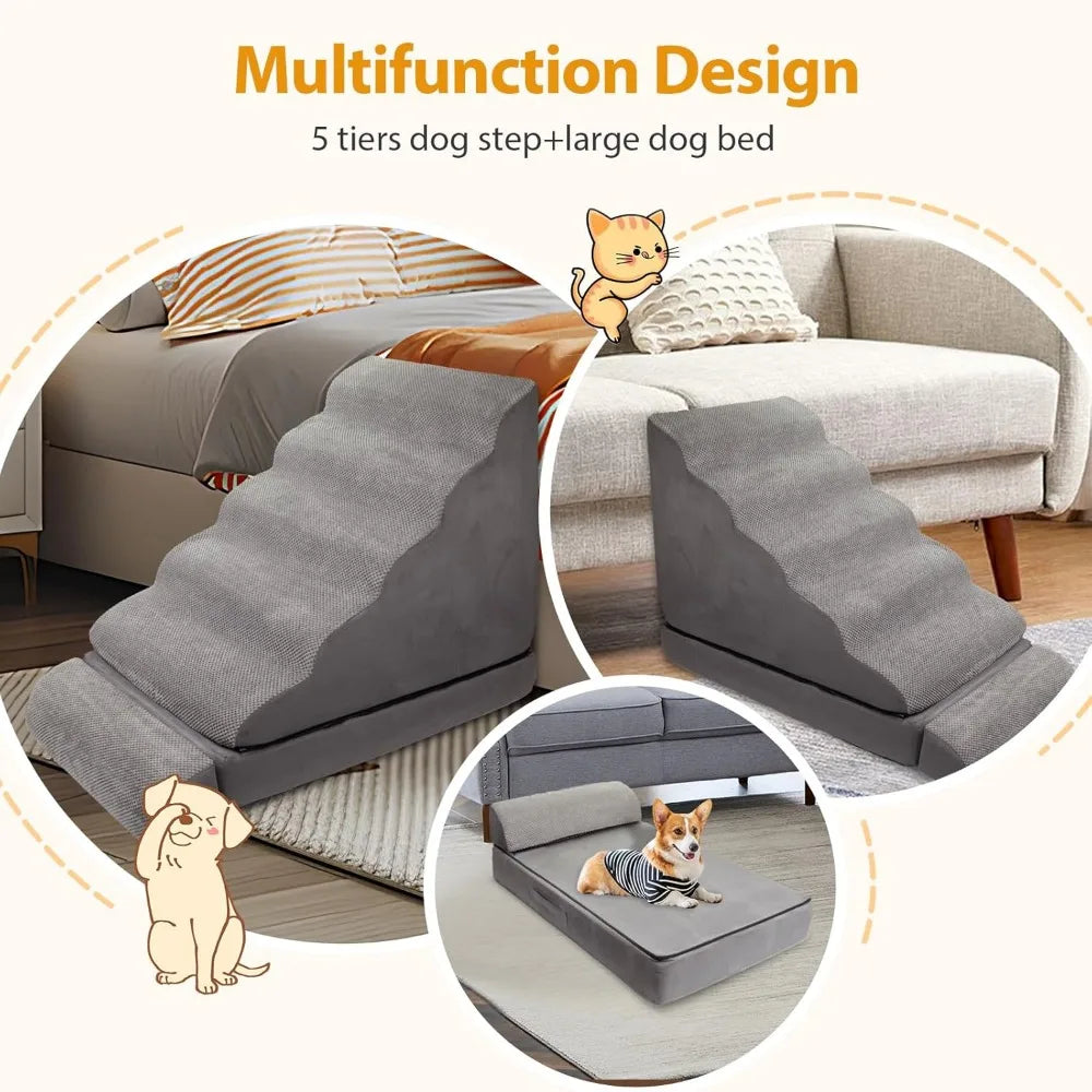 AFATI 6 Step Foam Dog Stairs For High Beds Non Slip