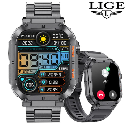 LIGE Outdoor Sports Fitness Smartwatch for Men with Bluetooth Calling
