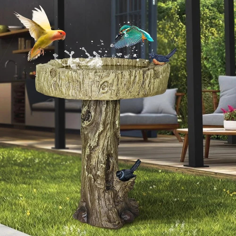 Woodland Tree Trunk Bird Bath Garden Decoration Statue