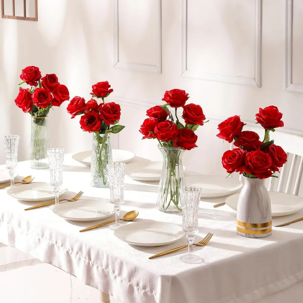 Artificial Silk Roses With Stems For Wedding Centerpiece