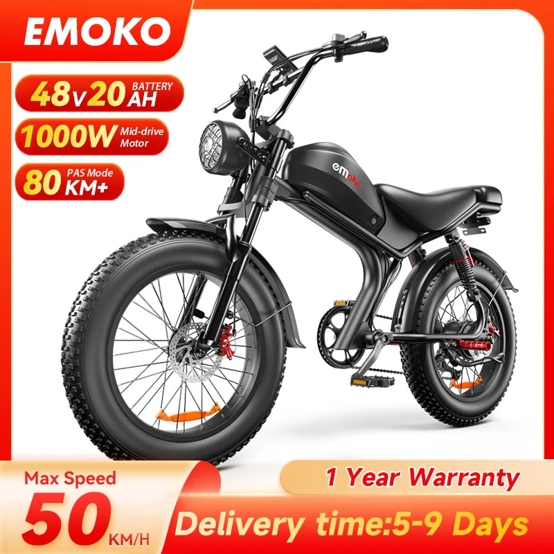 Retro 1000W Electric Fat Tire City E-Bike for Adventures