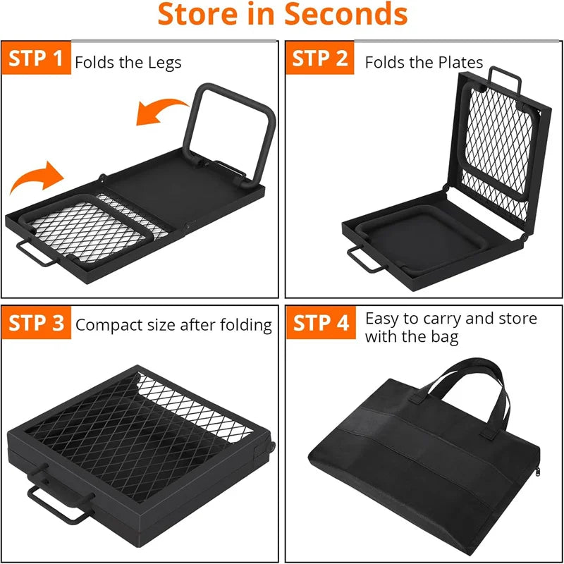 Portable Heavy Duty Folding Campfire Grill for Outdoor Cooking