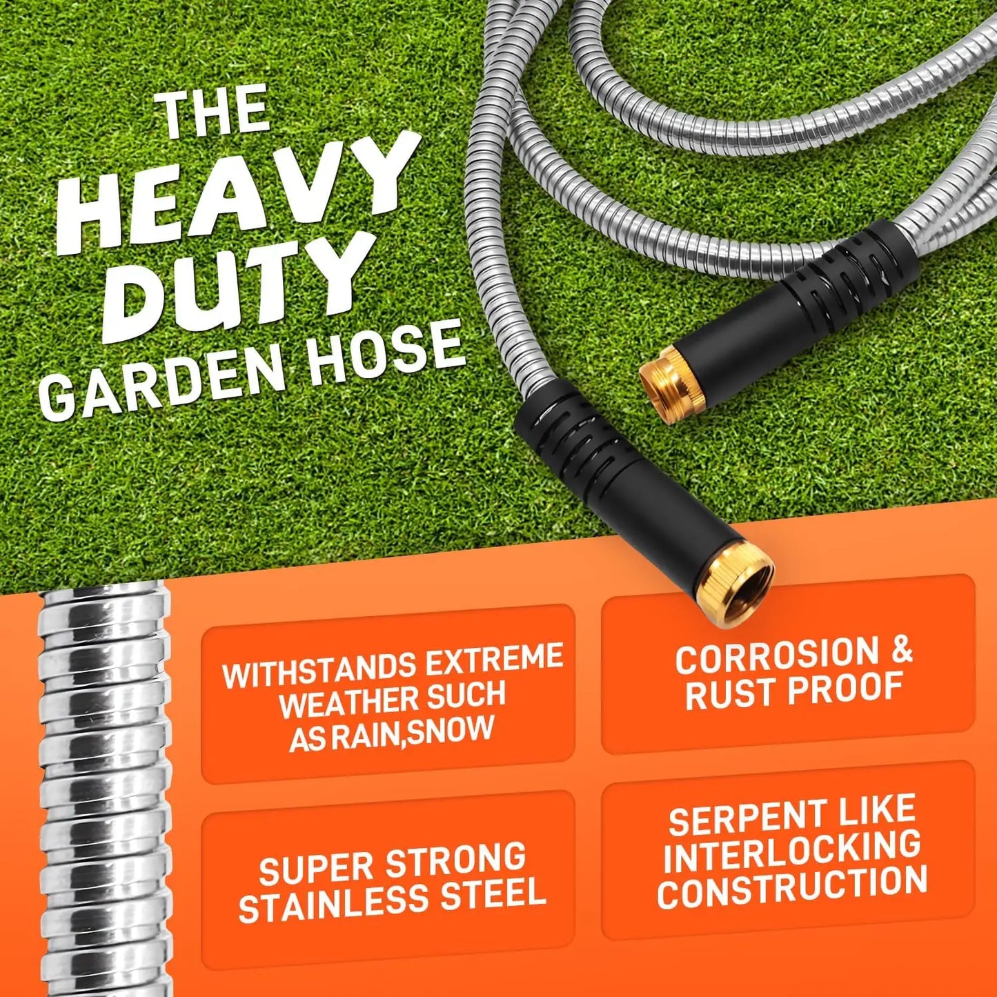 Stainless Steel Garden Hose With Adjustable Spray Nozzle